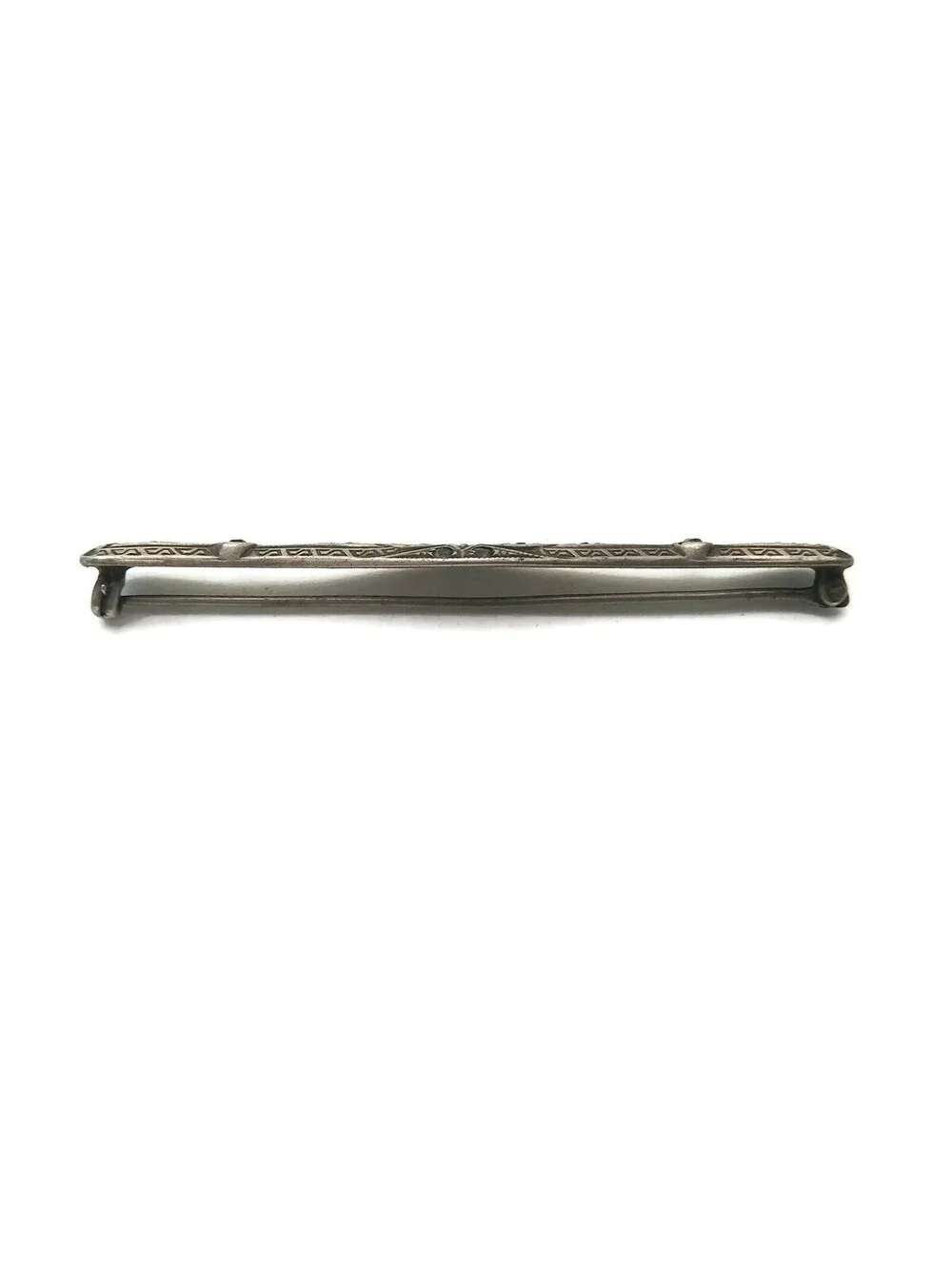 Antique Victorian Sterling Silver Bar Brooch with Tiny Peridot and Stones.